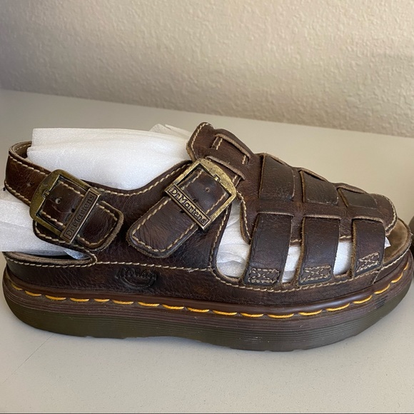 Vintage Y2K Dr. Martens Brown Leather Fisherman Sandals Size 9 mens 10 womens
